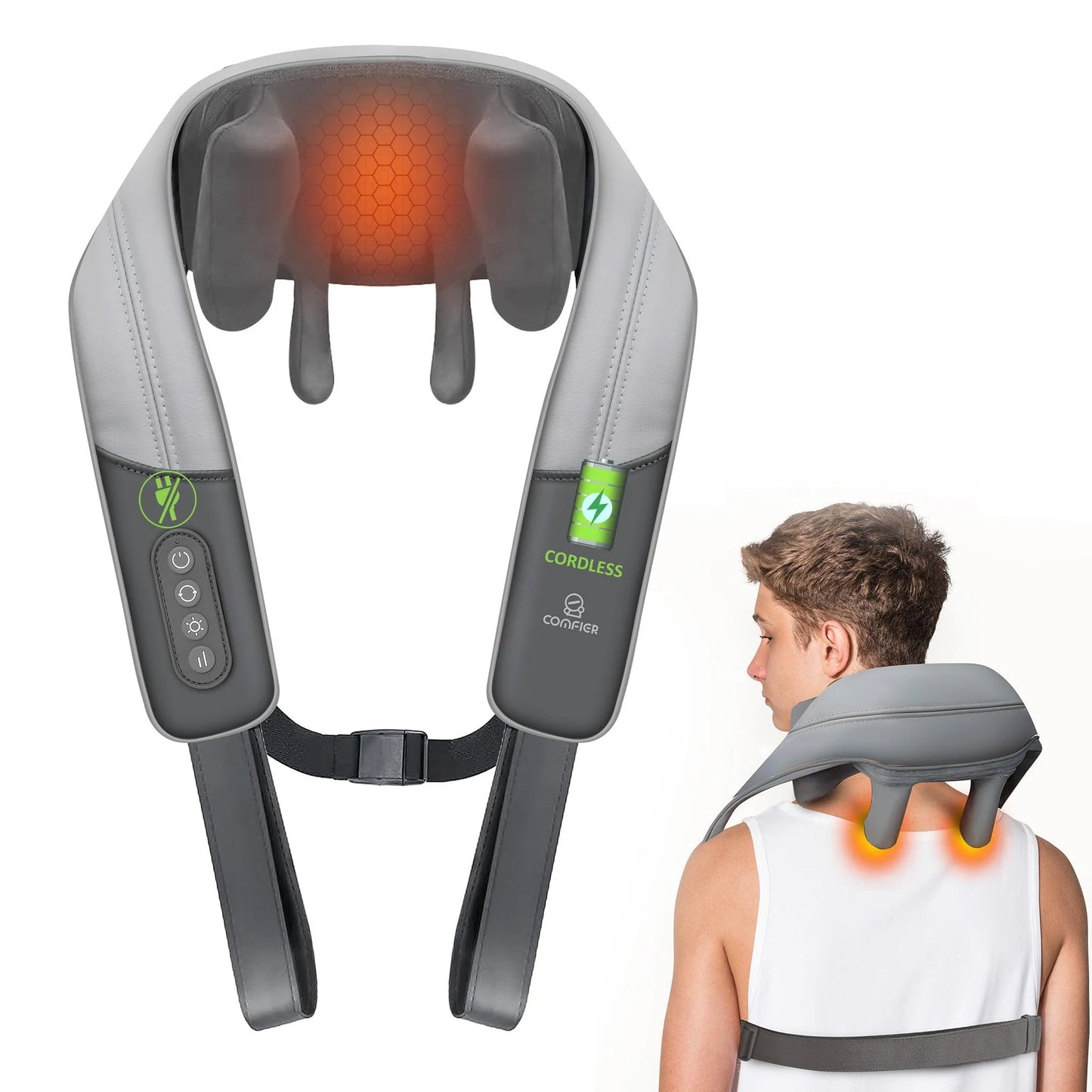 Upgrade Cordless Neck Massager with Heat, Pain Relief