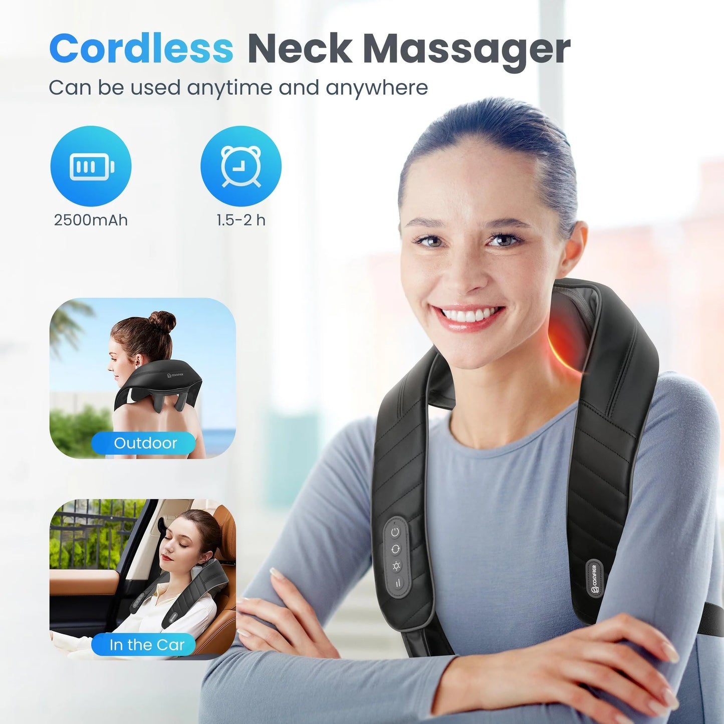 Upgrade Cordless Neck Massager with Heat, Pain Relief